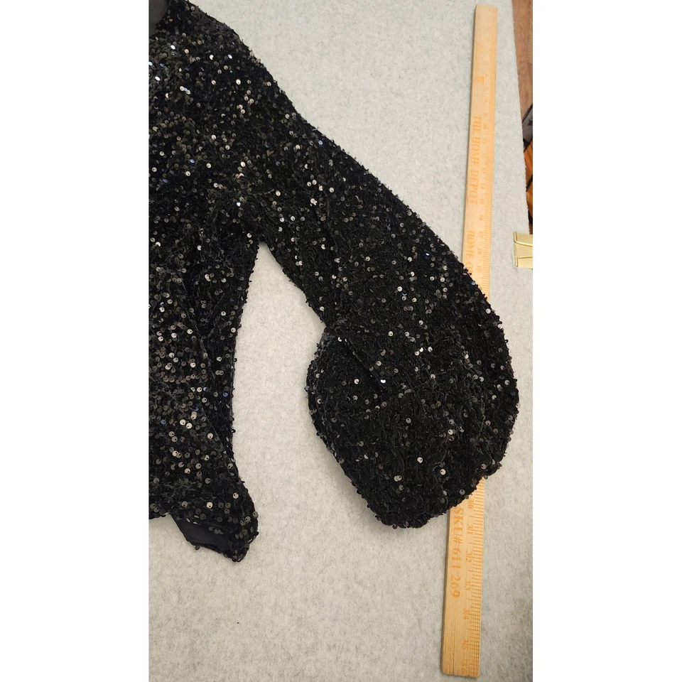 Boohoo Top Mujer 24 Negro Lentejuelas Envoltura Sobrepelliz Manga Globo Talla Grande Foto 2 de 4