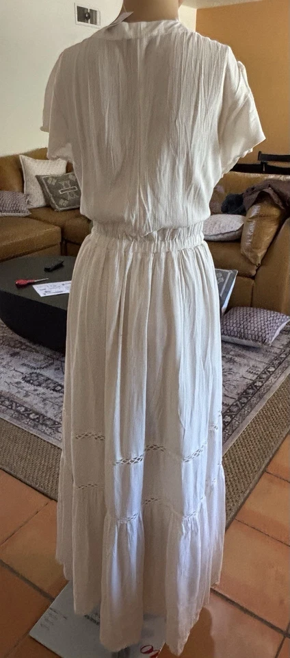 American Eagle Off-White Button-Front Maxi Dress with Lace Inserts.  Sz Large - Image 4 of 4