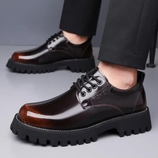 Mens Round Toe Lace Up Formal Dress Business Wedding Groom Faux Leather Shoes Sz