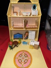Vintage Mattel Littles Play and Carry House with 2 Dolls and Furniture