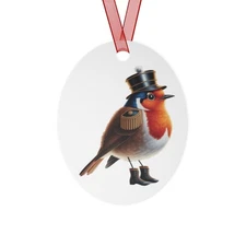 Nutcracker Robin Metal Ornament Christmas Tree Holiday bird watcher lover avian