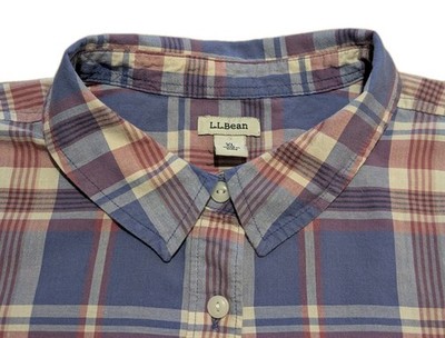 L.L. Bean Lavender Plaid Shirt Button Up Roll Tab Sleeve 501578 Extra Large XL