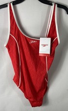 Speedo Women's One Piece Swimsuit High Risk Red White Textured Sz M NWT