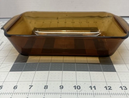 Vintage Anchor Hocking Amber Glass Baking Dish Loaf Pan 441, 5" x 7”inside, 1QT