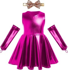 IBAKOM Toddler Baby Girl Metallic Pleated Dance Dress with 2-3T, Rose Pink