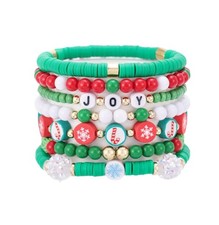 Christmas Stackable Beaded Holiday Bracelets Set for Women Elastic Layering Heis