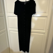 377. Carole Little Sz. PM Black Short Sleeve Stretch Button Up Long Dress