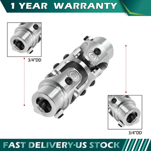 3/4" DD X 3/4" DD Double Universal Steering Chrome New U-Joint Shaft