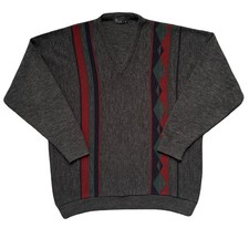 Vintage BHS Grandad Knit Jumper Grey Mens Medium Wool Acrylic V Neck 90s