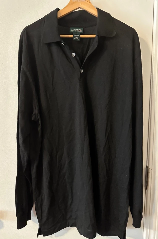 Marbas Black Mens XL Italy Fine Merino Wool Pullover Knit 1/4 Button Longsleeves - Image 2 of 4