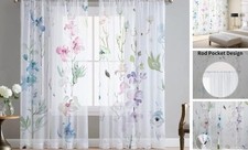 Floral Leaves Curtains for Living Room 63 inch 54"W x 63"L Pack of 2 A-blue