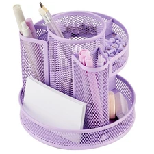 Annova Mesh Desk Organizer Rotate with 5 Compartments Round Spinning Tidy Can...