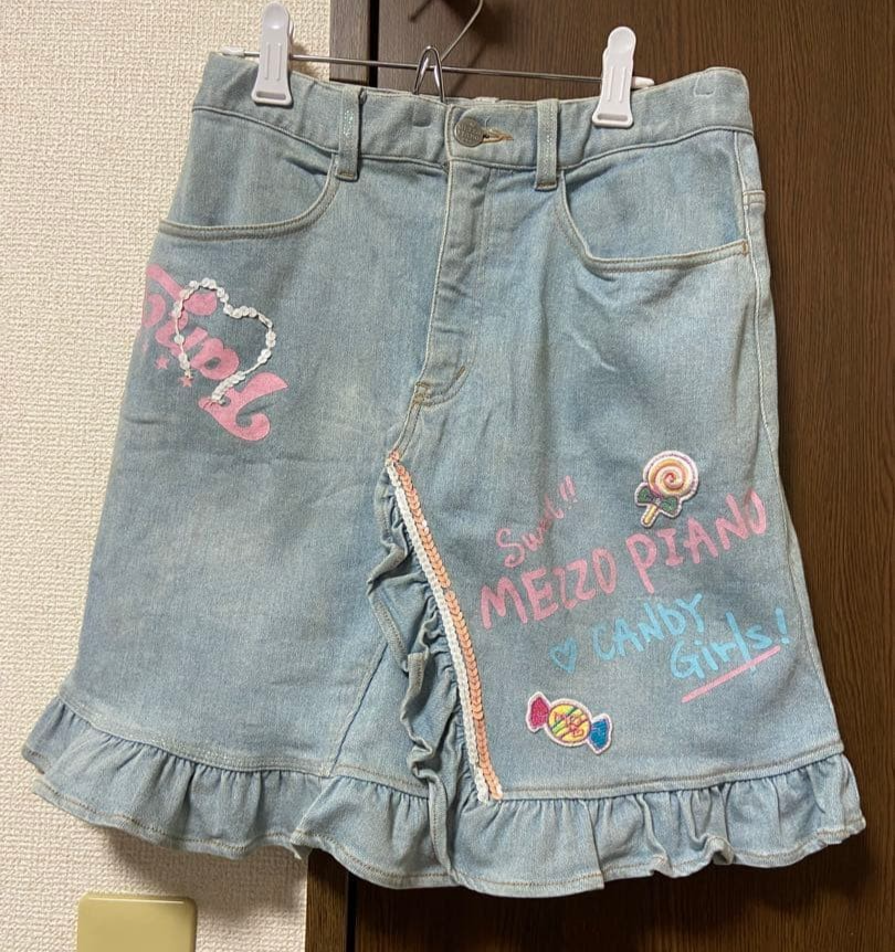 Mezzopiano Girls Denim Skirt Size 150 Japan Used Kids Clothing