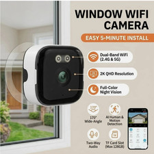 2K Window Security Camera 3MP Full Color Night Vision WiFi 2.4/5GHz Indoor Mount