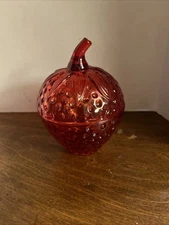 Strawberry Red Glass Lidded Trinket Dish
