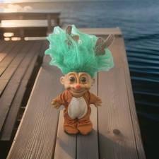 VTG Russ 5" Troll In Rudolph the Red Nosed Reindeer Outfit Holidays Green Hair