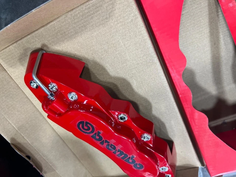 4PCS Red Brembo Style Brake Caliper Covers Full Set Front Rear Universal Car - Image 4 of 4