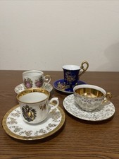 Mismatched Demitasse Cups  Saucers Miniature Teacups Ceramic Set Of 4  8 Pcs 