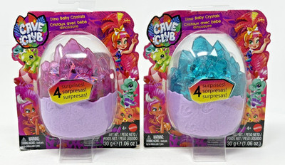 CAVE CLUB DOLLS Dino Baby Crystals Surprise Pet Mattel Lot of 2 Purple Blue