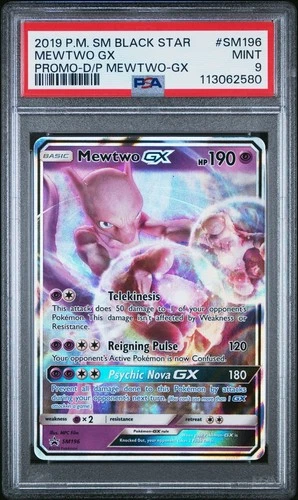 2019 Pokemon SM Black Star Promo Mewtwo GX SM196 PSA 9 Mint!