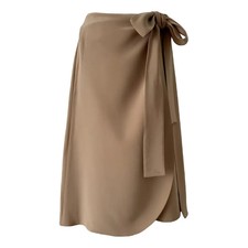 Celine Silk Wrap Bow Skirt Knee-Length High Rise in Nude Beige Crepe NWOT US8 M