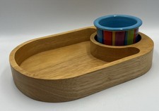 Whittard Chelsea Wooden Platter Plate & Striped Bowl Dish Chip Dip Serving Tray