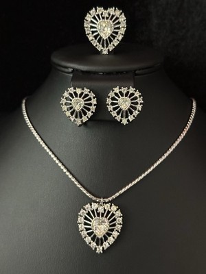 TRIFARI  Crystal Heart  Set Halo Burst Rhinestones Rhodium A. Philippe Crown