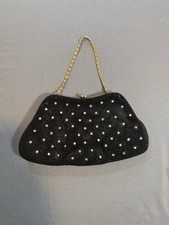 Vintage Walborg Black Beaded Clutch Purse Gold Chain Strap Paris Evening Bag