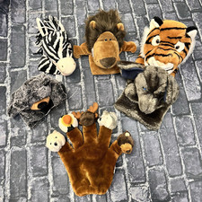 Lot Of 6 Wild Animal Hand Puppets Bear Lion Tiger Zebra Elephant Mixed