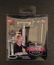 Micro Touch One Chrome Plated Classic Safety Razor 12 Precision Blades + Stand