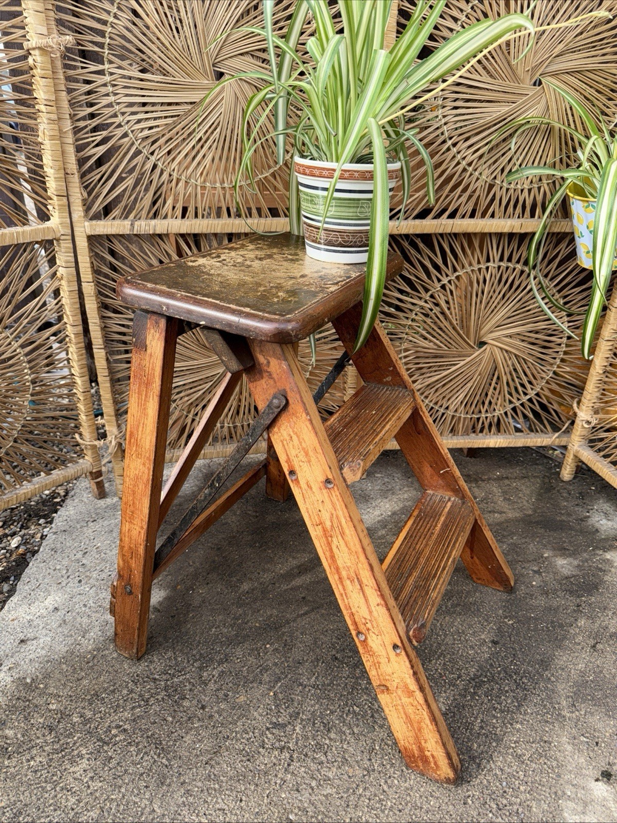 Escaleras pequeñas de exhibición de plantas de jardín rústicas de madera de roble vintage