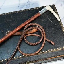 Hermès Riding Crop Vintage Leather Sterling Silver Horse Whip Equestrian