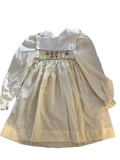 Vintage Polly Flinders Pale Yellow Zoo Embroidered Dress Smocked Animals Sz 6