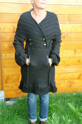 Coat Dress Black Wool MC PLANET Size 42 New Tag High End Value 258€ - Picture 3 of 8