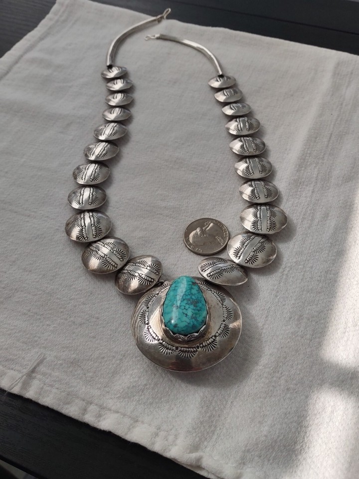 RARE Kokopelli Turquoise Reversible Sterling Navajo Zuni Squash Blossom
