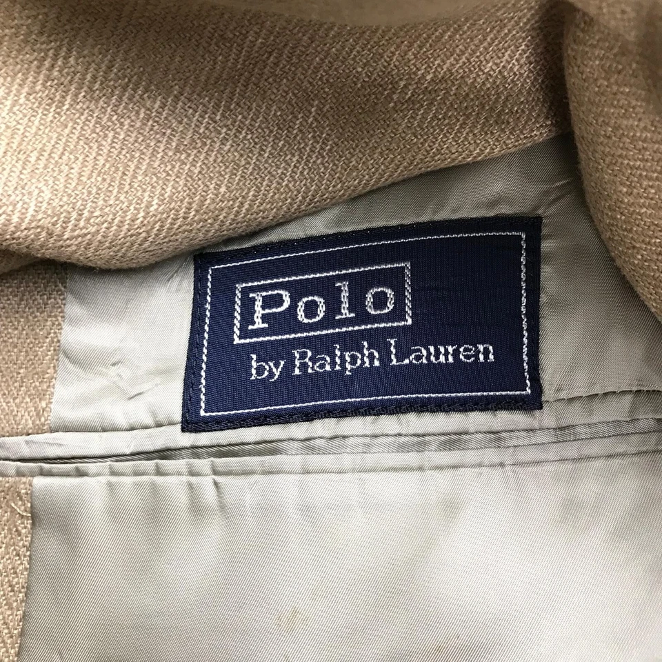 VTG Polo Ralph Lauren Blazer Mens 44 Beige Linen Button Up Lined Coat USA - Image 2 of 4