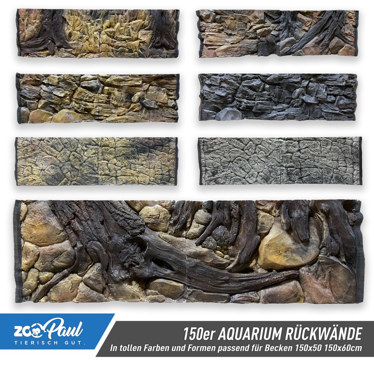 ZooPaul 3D Aquarium Rückwand Struktur Stein 150x50 cm