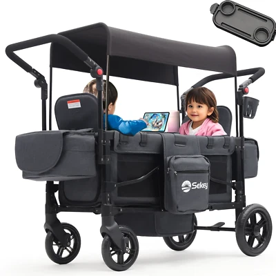 SEKEY Bollerwagen Faltbar mit Dach Kinder Zwillingsmodus Duo Schiebegriff Kinderwagen