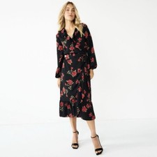 Draper James Women's 2X Black Multicolor Floral Flounce Ruffle Midi Dress NWT