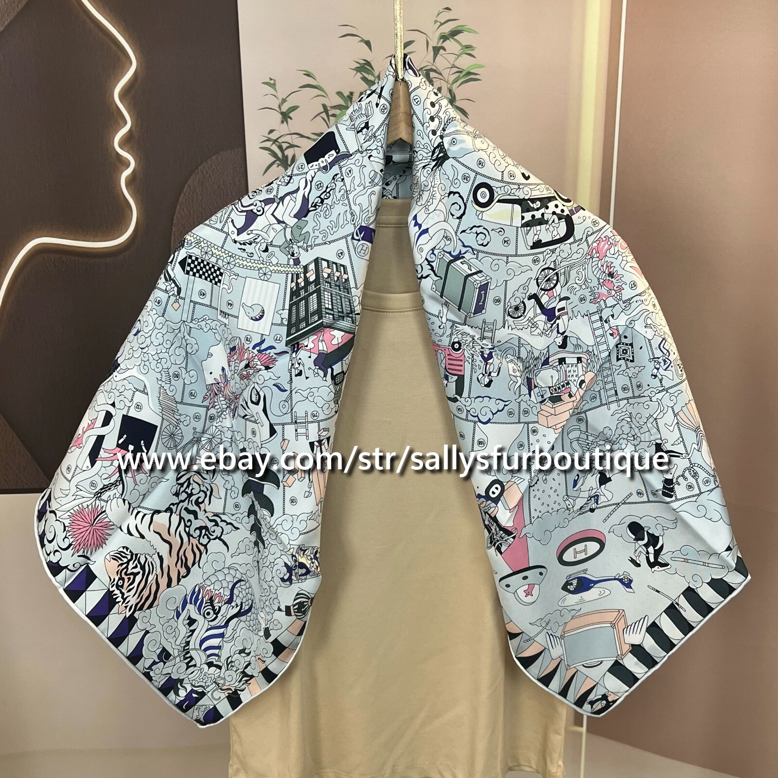 Sally Boutique 18Momme Twill Silk Wrap Scarf Animal Print Double Face Shawl 35\