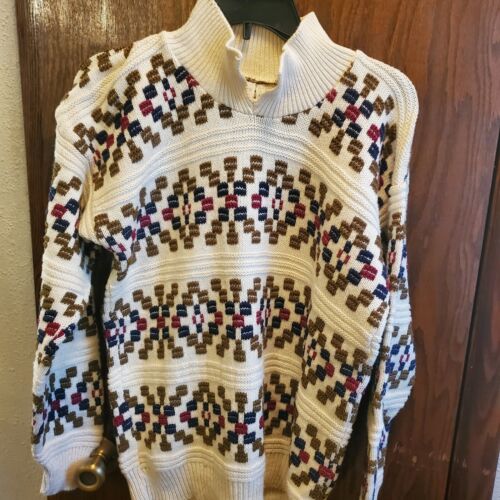 mens Fashion Avenue Sweater 100%cotton Size Medium  Multicolor Ski Sweater 42x27 - Picture 1 of 8
