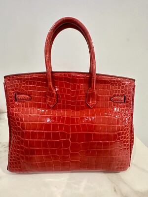 Hermes Shiny Birkin 35 Porosus Exotic Set Bougainvillea