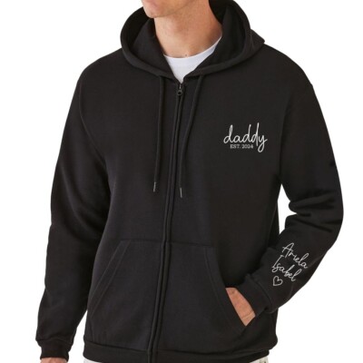 ZIP HOODIE (2433-Brustlogo) Vatertag individuelles Jahr Kinder Name auf Ärmel Hoodie