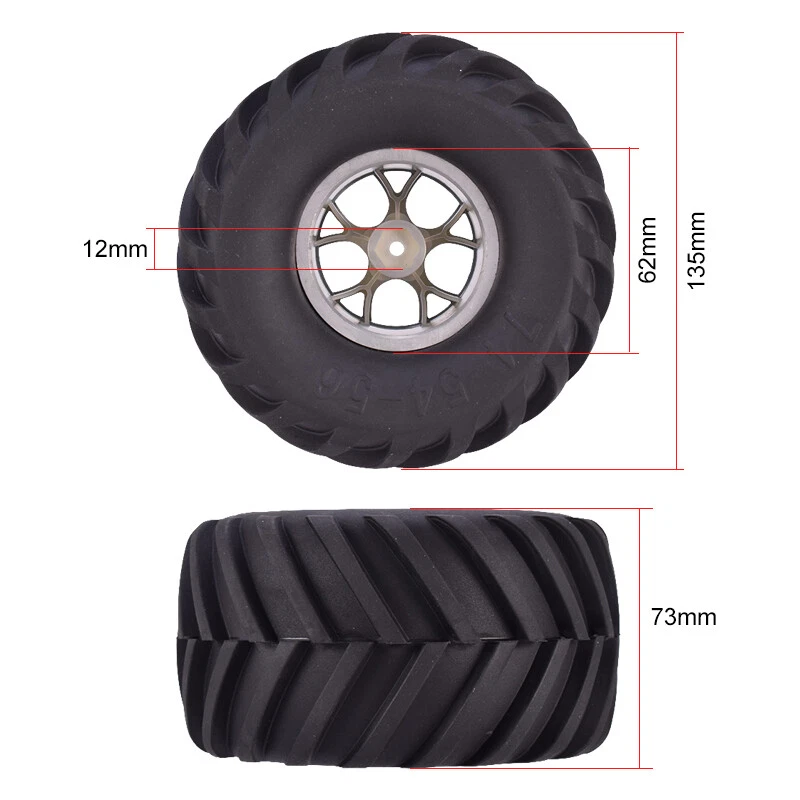 AUSTAR 4x 135 mm Gummireifen Räder 12 mm Nabe für 1/10 RC HSP HPI Monster Truck - Bild 2 von 4