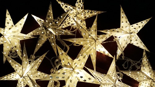 Hanging paper Xmas stars, white silver with lights, handmade in India 20cm NEW - Picture 9 of 9