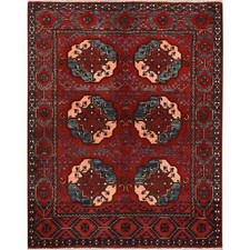 3'5" x 4'4" Red Afghan Ersari Elephant Feet Design Wool Hand Knotted Rug R60002