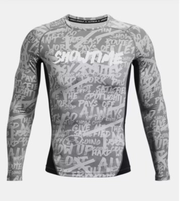 Under armour UA ALTER EGO LS Shirt Men Large Grey Graffiti SHOWTIME Compression