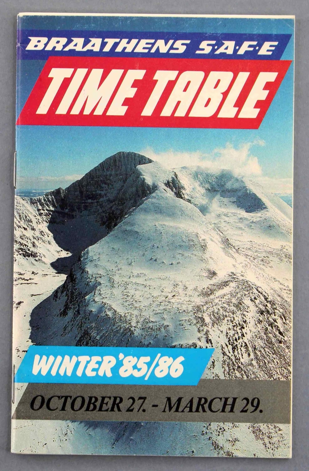 HORARIO DE AEROLÍNEA SEGURA BRAATHENS INVIERNO 1985/86 NORUEGA