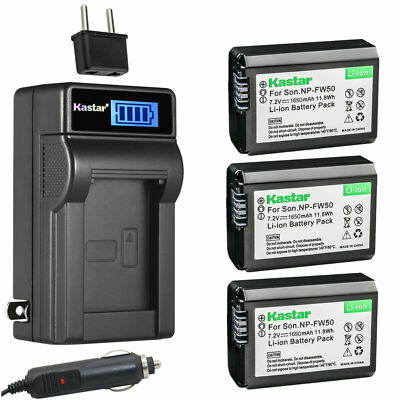 Kastar LCD Normal Charger Kit & 3 Batteries for Sony NP-FW50