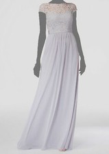 $179 Adrianna Papell Women Gray Lace Cap-Sleeve Formal A-Line Gown Dress Size 16